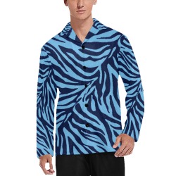 zebra 3 retro animal print in blue Men's V-Neck Long Pajama Top
