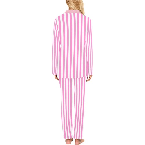 Baby Pink and Tight White Stripes Women's Long Pajama Set