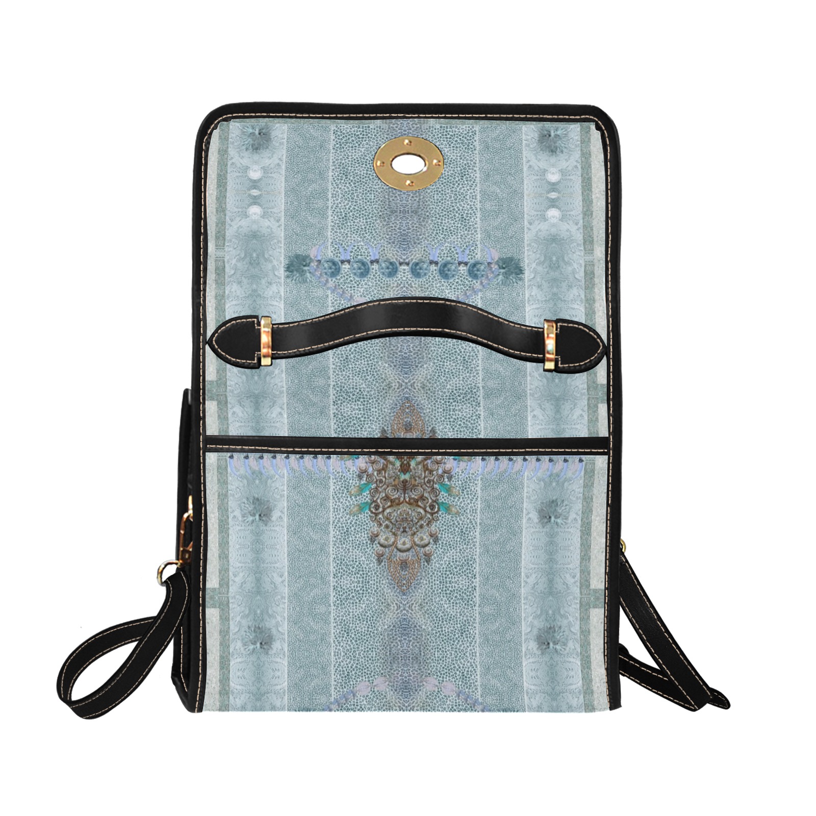 leopard design and feathers blue Waterproof Canvas Bag-Black (All Over Print) (Model 1641)