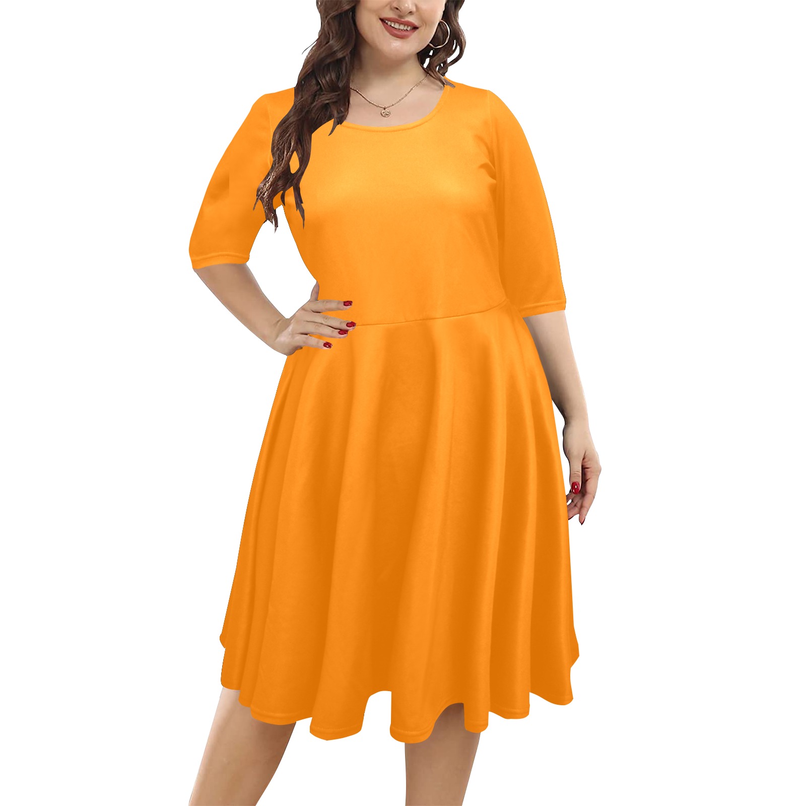 color UT orange Half Sleeve Skater Dress (Model D61)