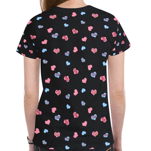 Pink-Blue Hearts-Wild Thing-Hot Stuff Black New All Over Print T-shirt for Women (Model T45)