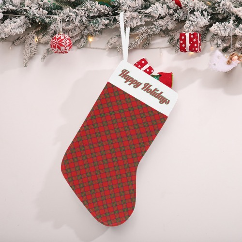 Red Tartan Plaid Pattern Christmas Stocking (Custom Text on The Top)