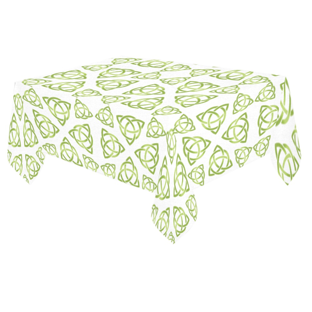 Green Triquetra Pattern Cotton Linen Tablecloth 60"x 84"