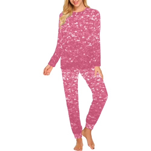 Magenta light pink red faux sparkles glitter Women's All Over Print Pajama Set