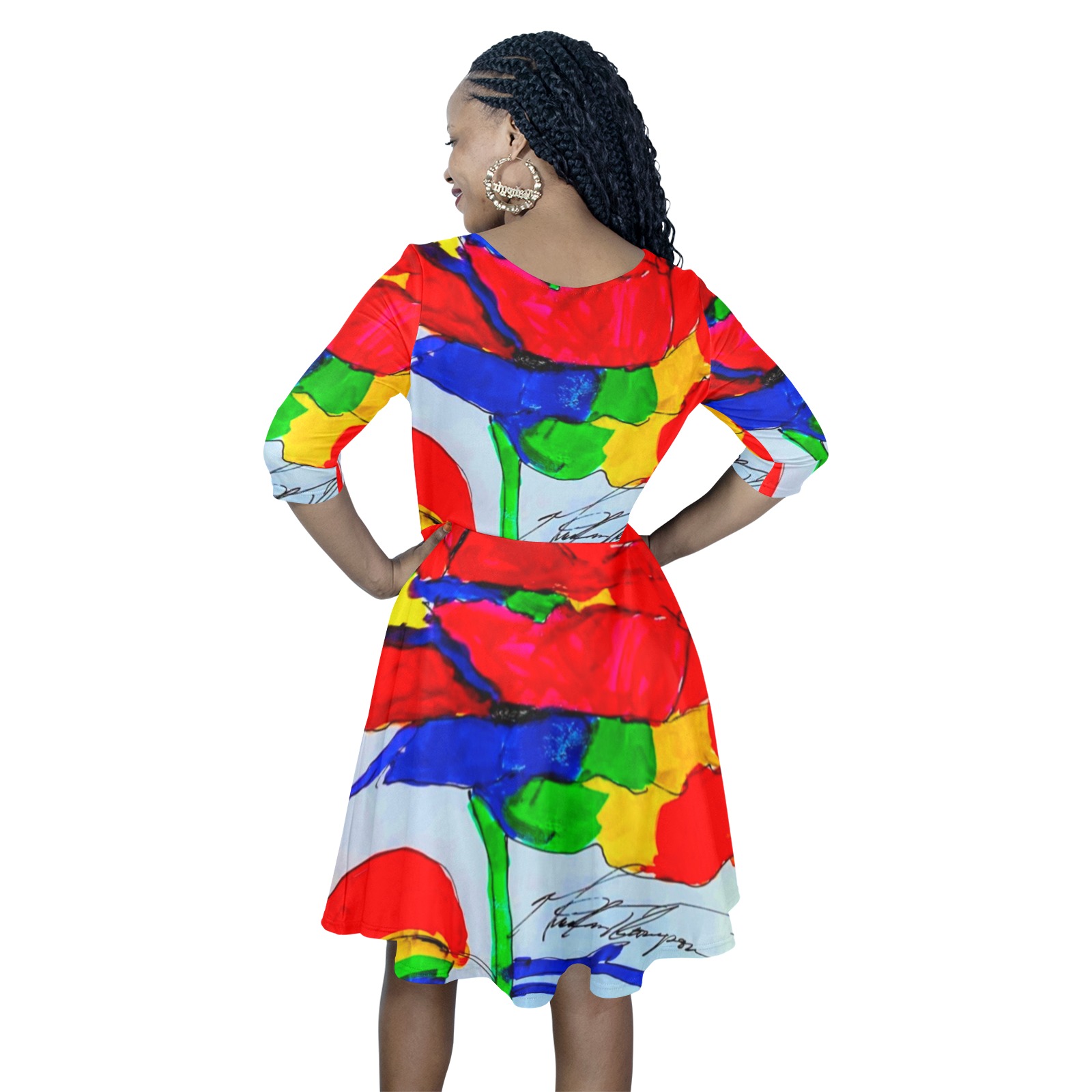 Rainbow rose Half Sleeve Skater Dress (Model D61)