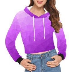 Purple gradient geometric mesh pattern All Over Print Crop Hoodie for Women (Model H22)