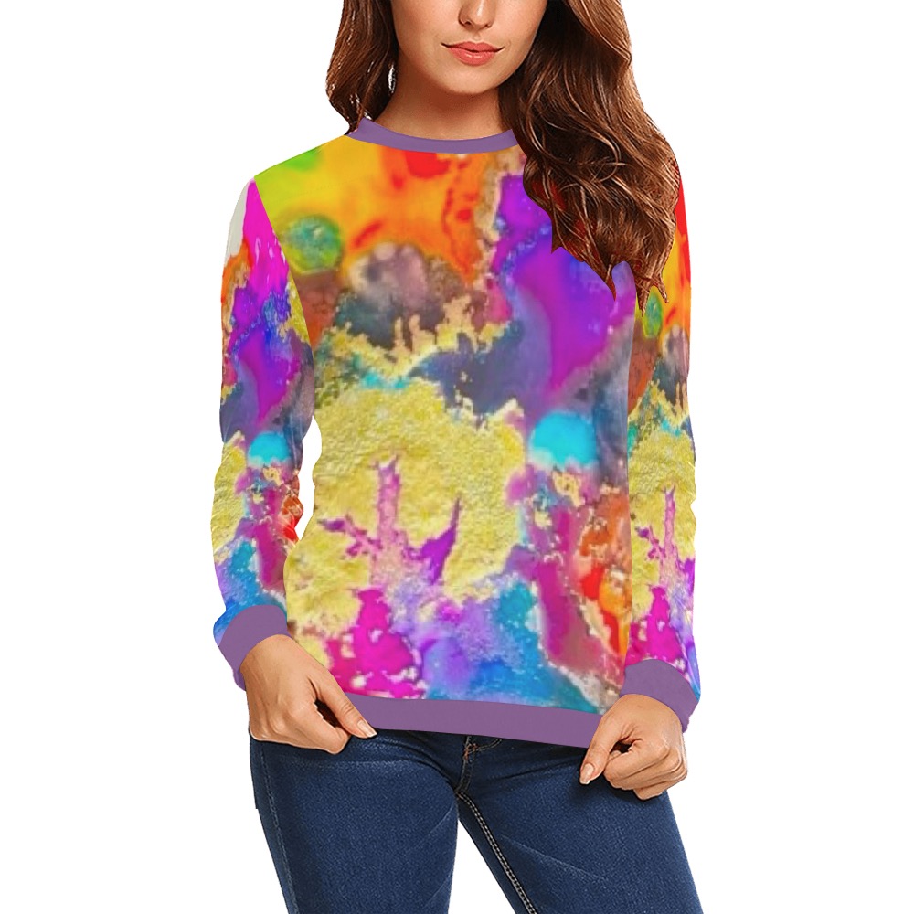 colors-purple collar and cuff All Over Print Crewneck Sweatshirt for Women (Model H18)