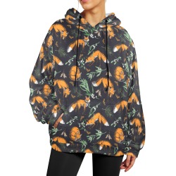 Foxes in the forest night-085 Women's Flannel Hoodie (Model H63)