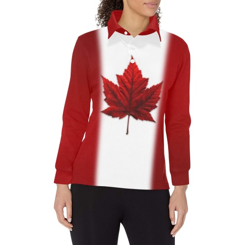 Canada Flag Golf Shirts Women's Long Sleeve Polo Shirt (Model T73)