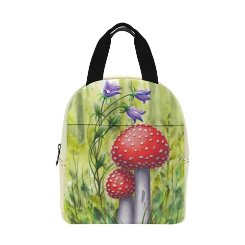 Red Mushroom Violet Flower Floral Watercolors Zipper Lunch Bag (Model 1720)