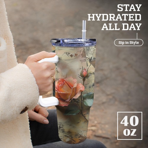 Floral Style 2 40oz Tumbler with White Handle