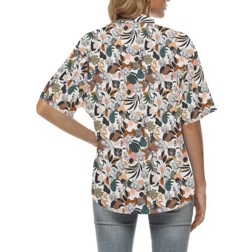 Abstract birds in the jungle 63 All Over Print Hawaiian Shirt for Women (Model T58)