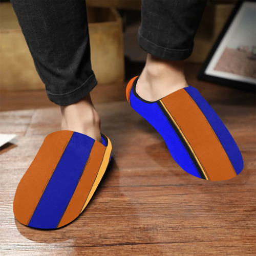 Abstract Blue And Orange 930 Men's Non-Slip Cotton Slippers (Model 0602)