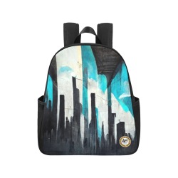 graffiti building's turquoise and black Multi-Pocket Fabric Backpack (Model 1684)