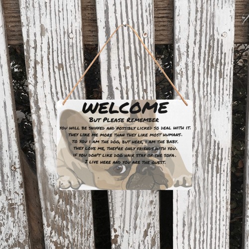 Welcome Pug With Brown Eyes Metal Tin Sign 12"x8"