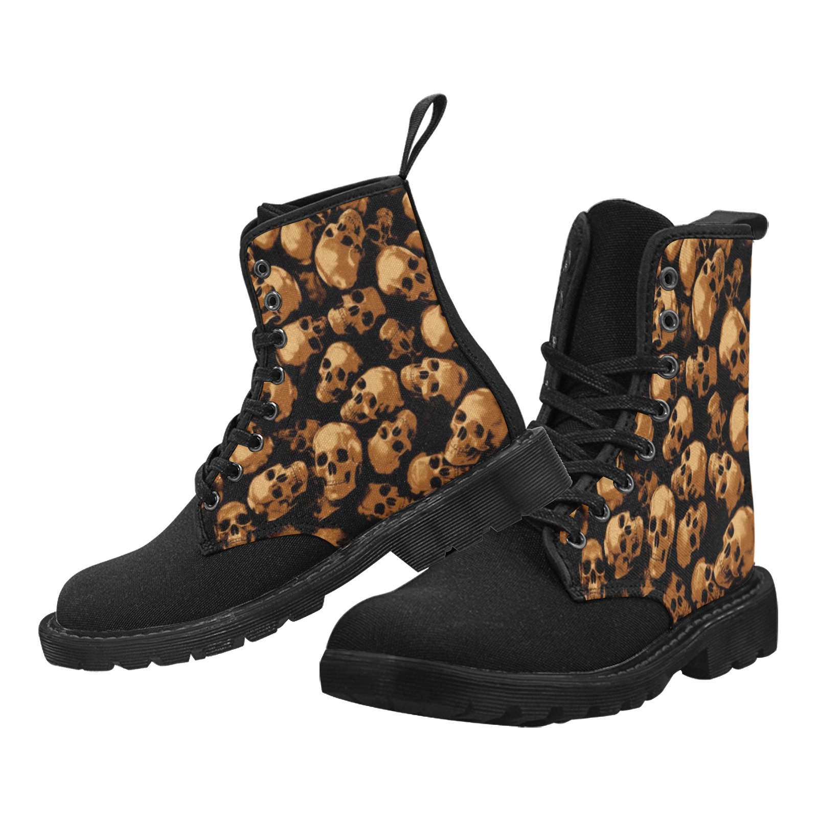 SKULLS - ORANGE Martin Boots for Women (Black) (Model 1203H)
