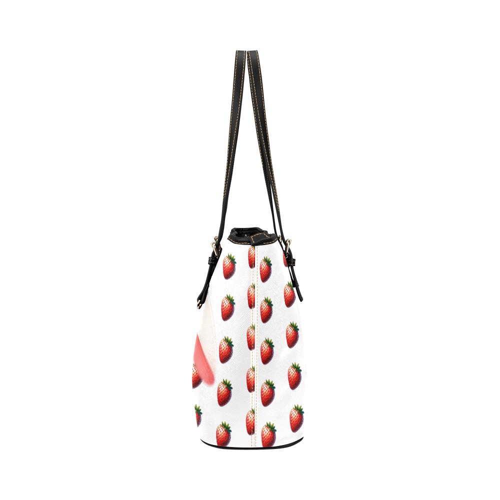 Strawberry Bunny Tote Bag Leather Tote Bag/Small (Model 1651)