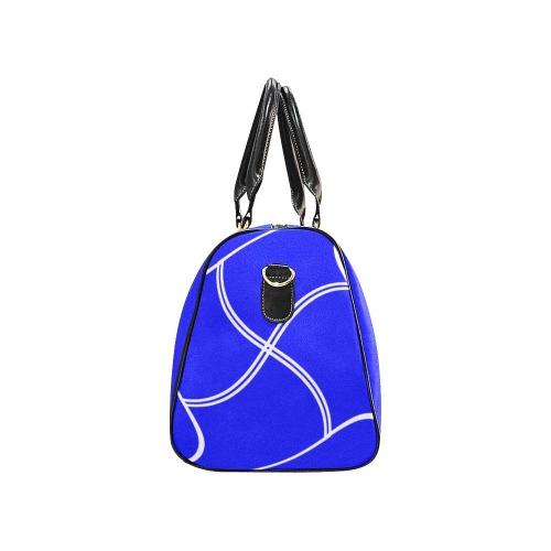 White Interlocking Squares twirled blue New Waterproof Travel Bag/Large (Model 1639)