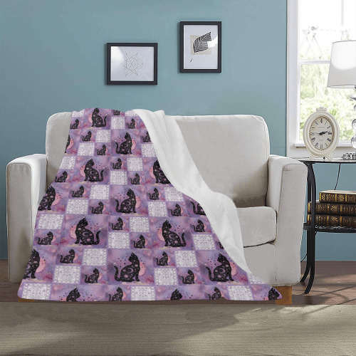 Purple Cosmic Cats Patchwork Pattern Ultra-Soft Micro Fleece Blanket 30''x40''