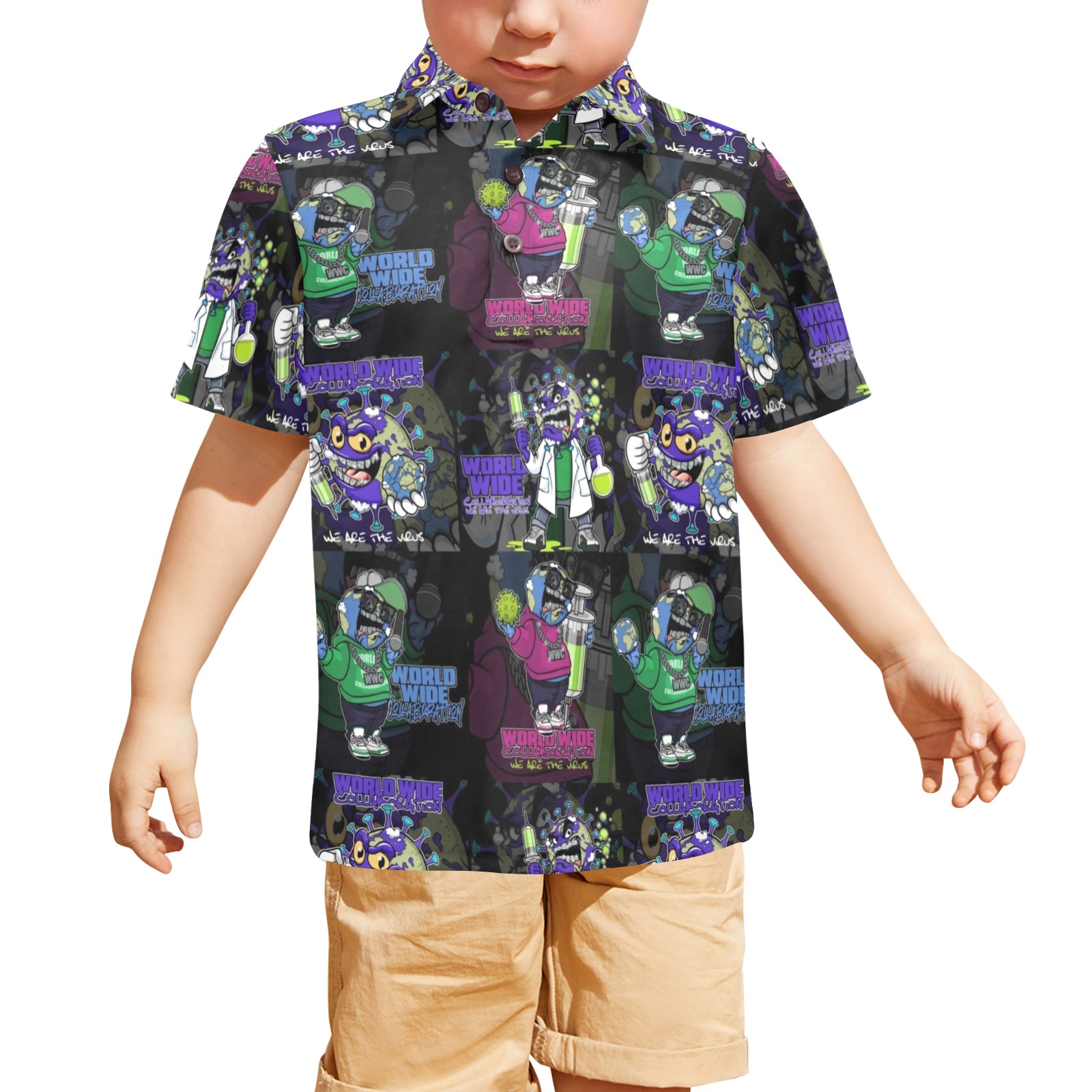 wwcfam Little Boys' All Over Print Polo Shirt (Model T55)