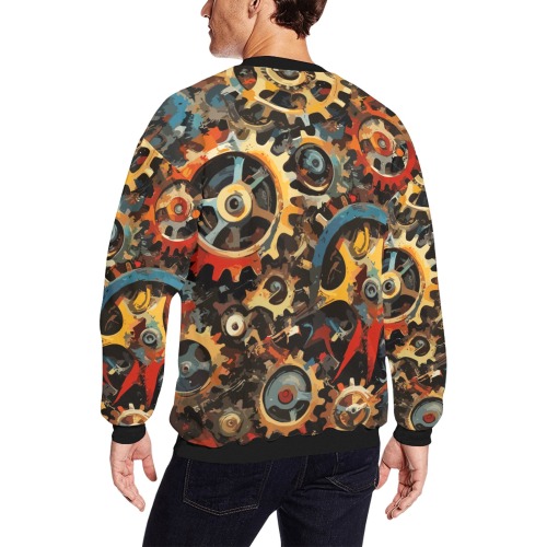 Stunning Mechanical Gear Colorful Abstract Art Men's Oversized Fleece Crew Sweatshirt (Model H18)