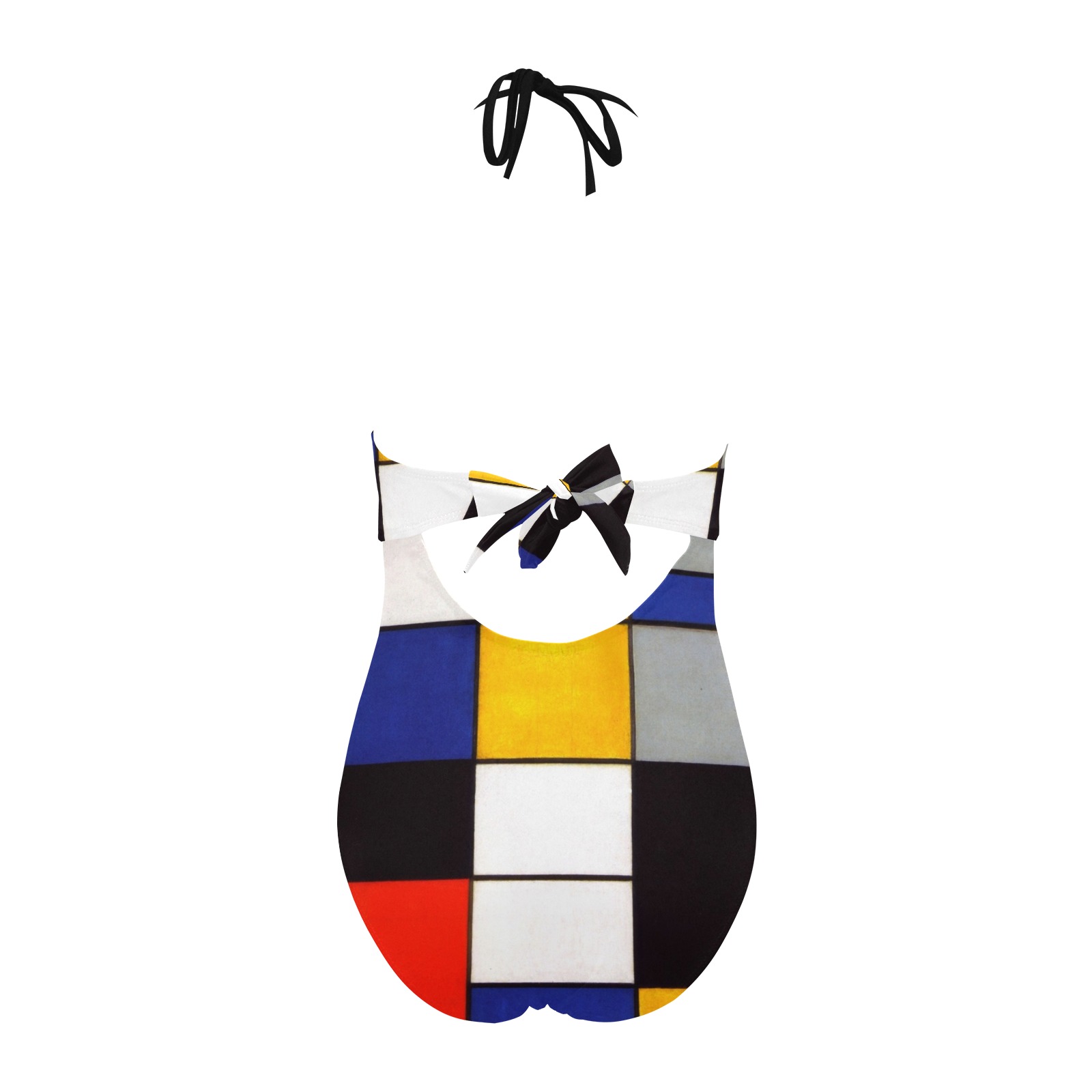 Composition A by Piet Mondrian Backless Hollow Out Bow Tie Swimsuit (Model S17)