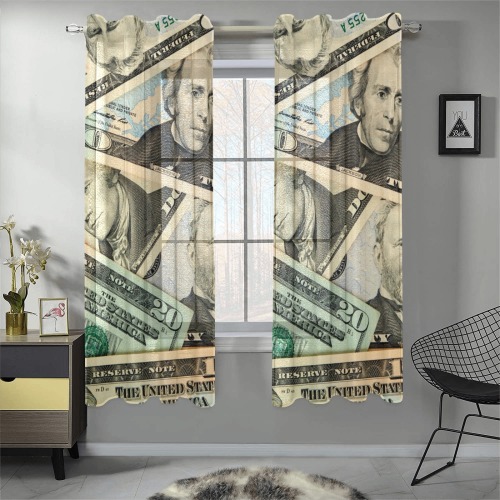 US PAPER CURRENCY Gauze Curtain 28"x63" (Two-Piece)