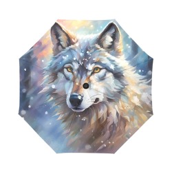 Cute gray wolf animal winter forest snow cool art Auto-Foldable Umbrella (Model U04)