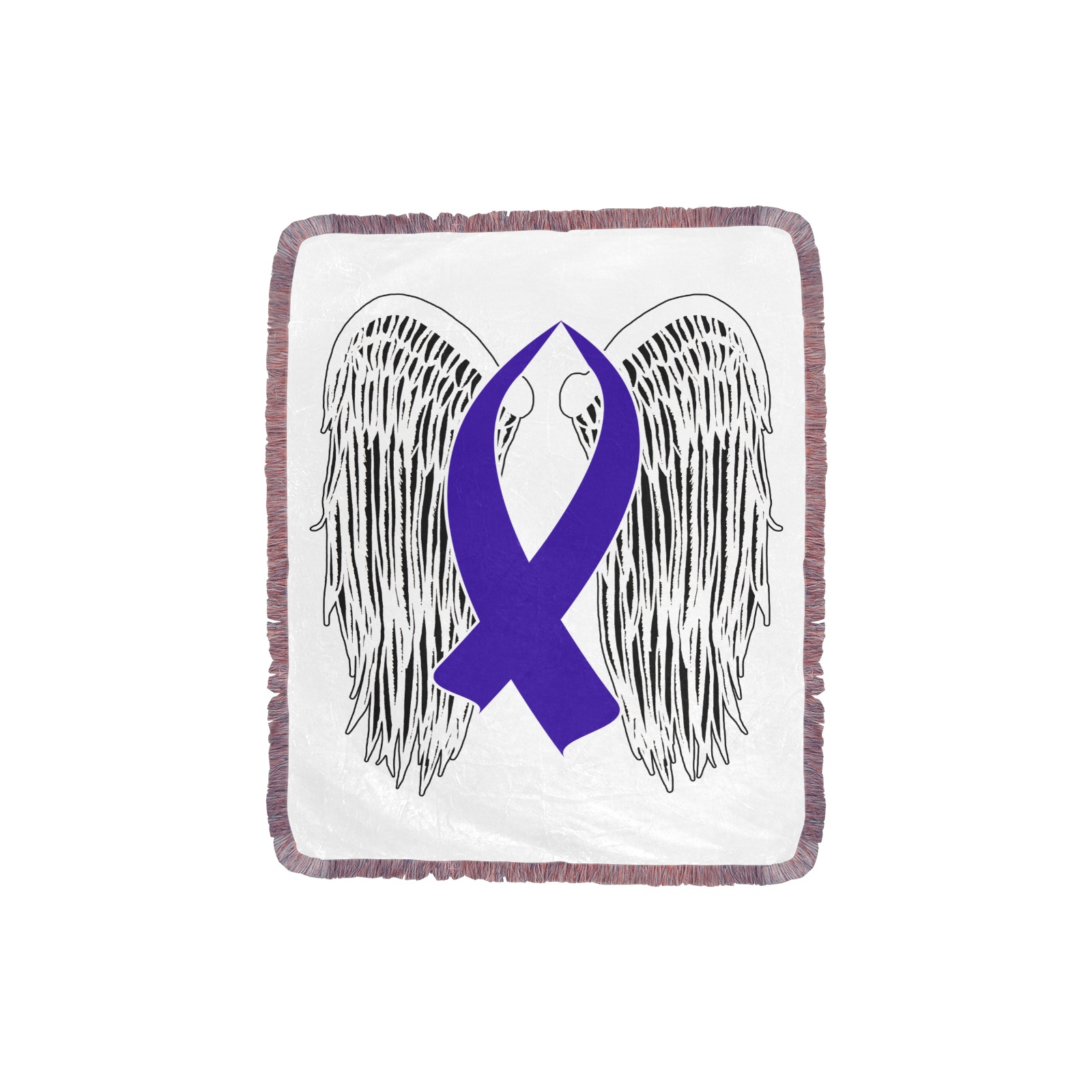 Winged Awareness Ribbon (Dark Blue) Ultra-Soft Fringe Blanket 30"x40" (Mixed Pink)