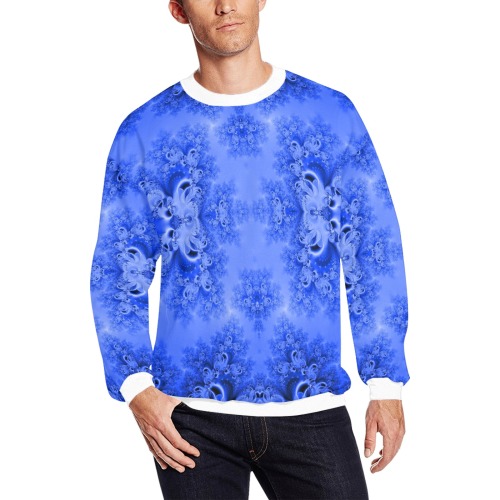 Blue Sky over the Bluebells Frost Fractal All Over Print Crewneck Sweatshirt for Men (Model H18)