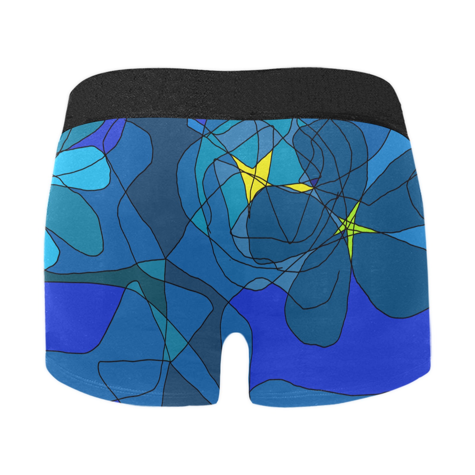 Abstract Blue Floral Design 2020 Men's Boxer Briefs w/ Custom Waistband (Merged Design) (Model L10)