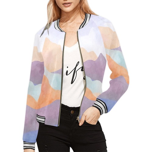 Modern landscape colorful mountains_23A All Over Print Bomber Jacket for Women (Model H21)