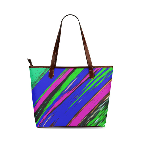 Diagonal Green Blue Purple And Black Abstract Art Shoulder Tote Bag (Model 1646)