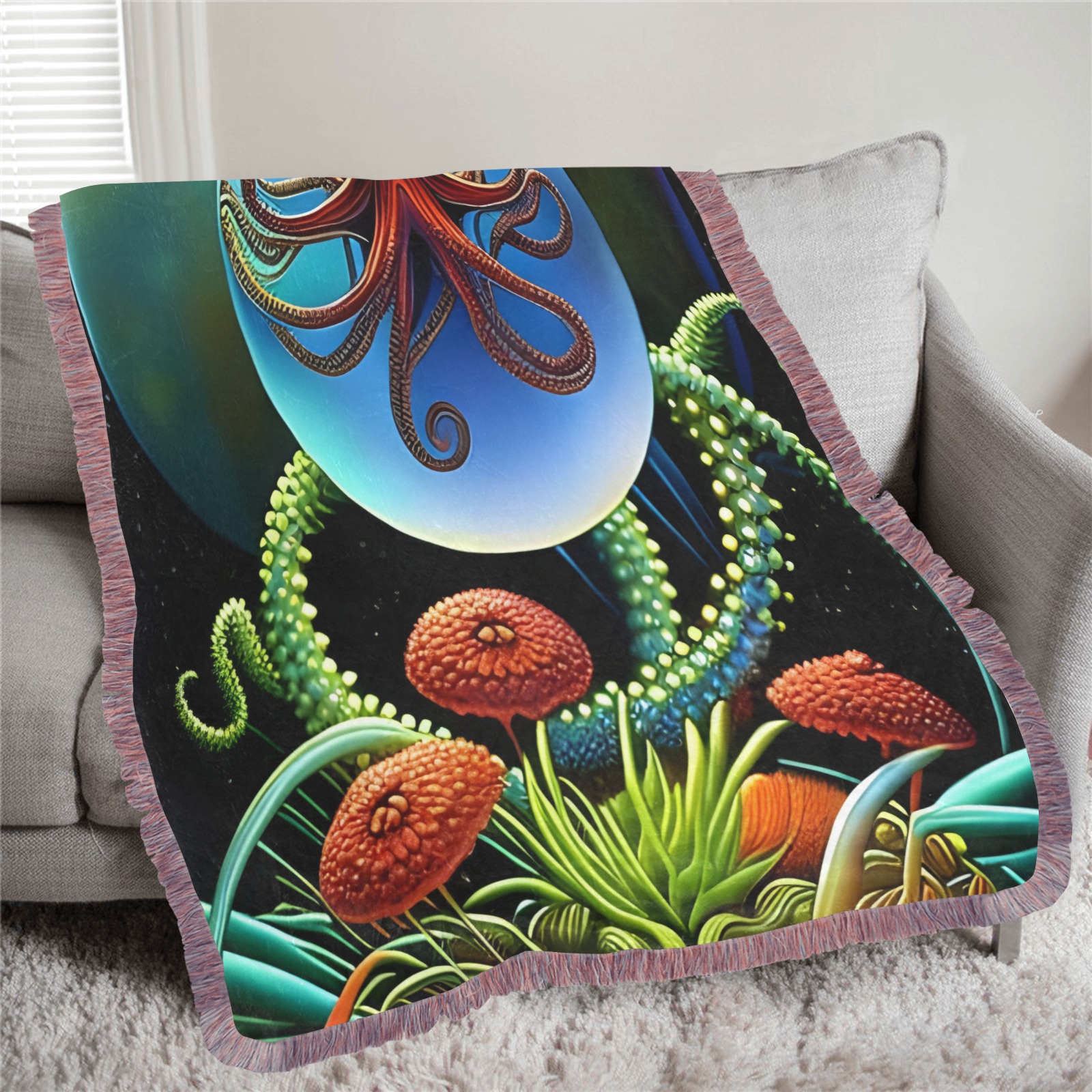 Out Of This World Spheres Octopus Ultra-Soft Fringe Blanket 50"x60" (Mixed Pink)