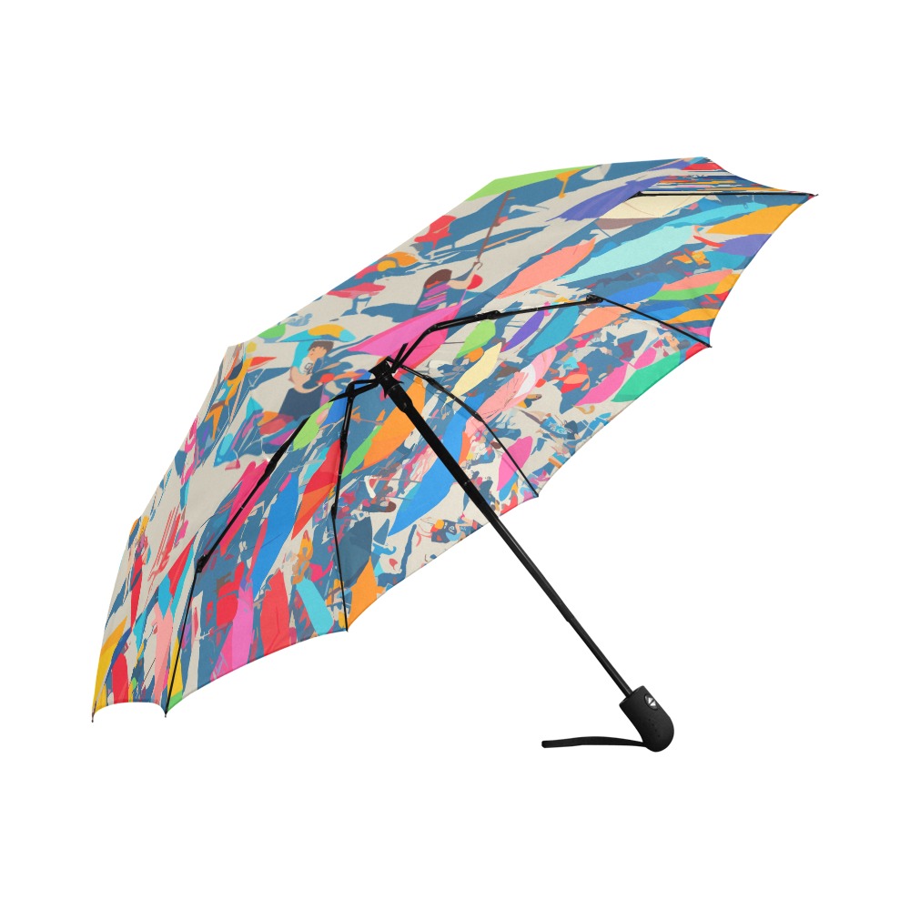 Abstract art of a summer beach, people, umbrellas. Auto-Foldable Umbrella (Model U04)