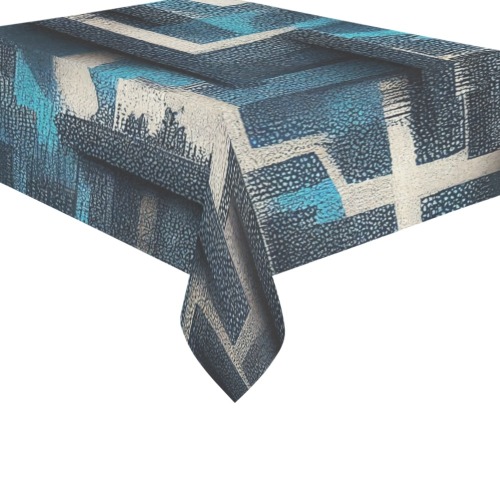 blue, white and black abstract pattern Cotton Linen Tablecloth 60"x 84"