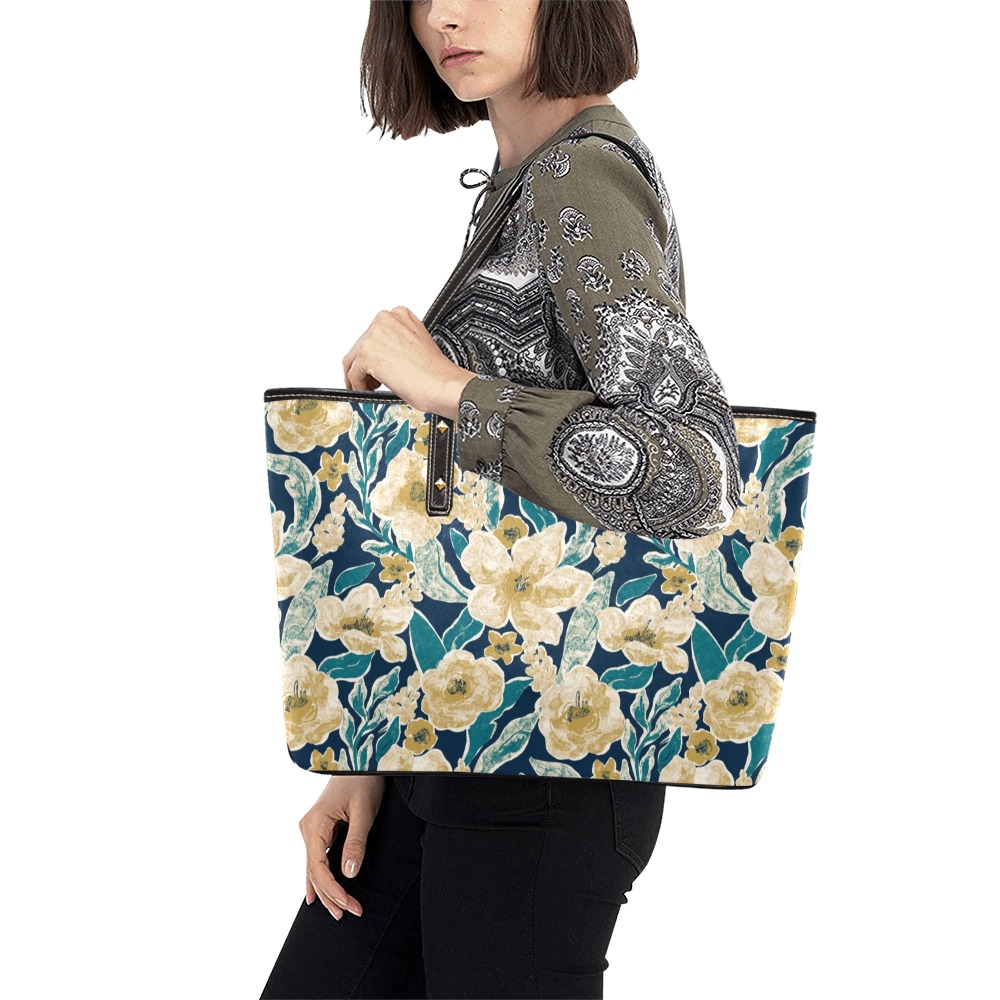 Painted Flowers Chic Leather Tote Bag (Model 1709)