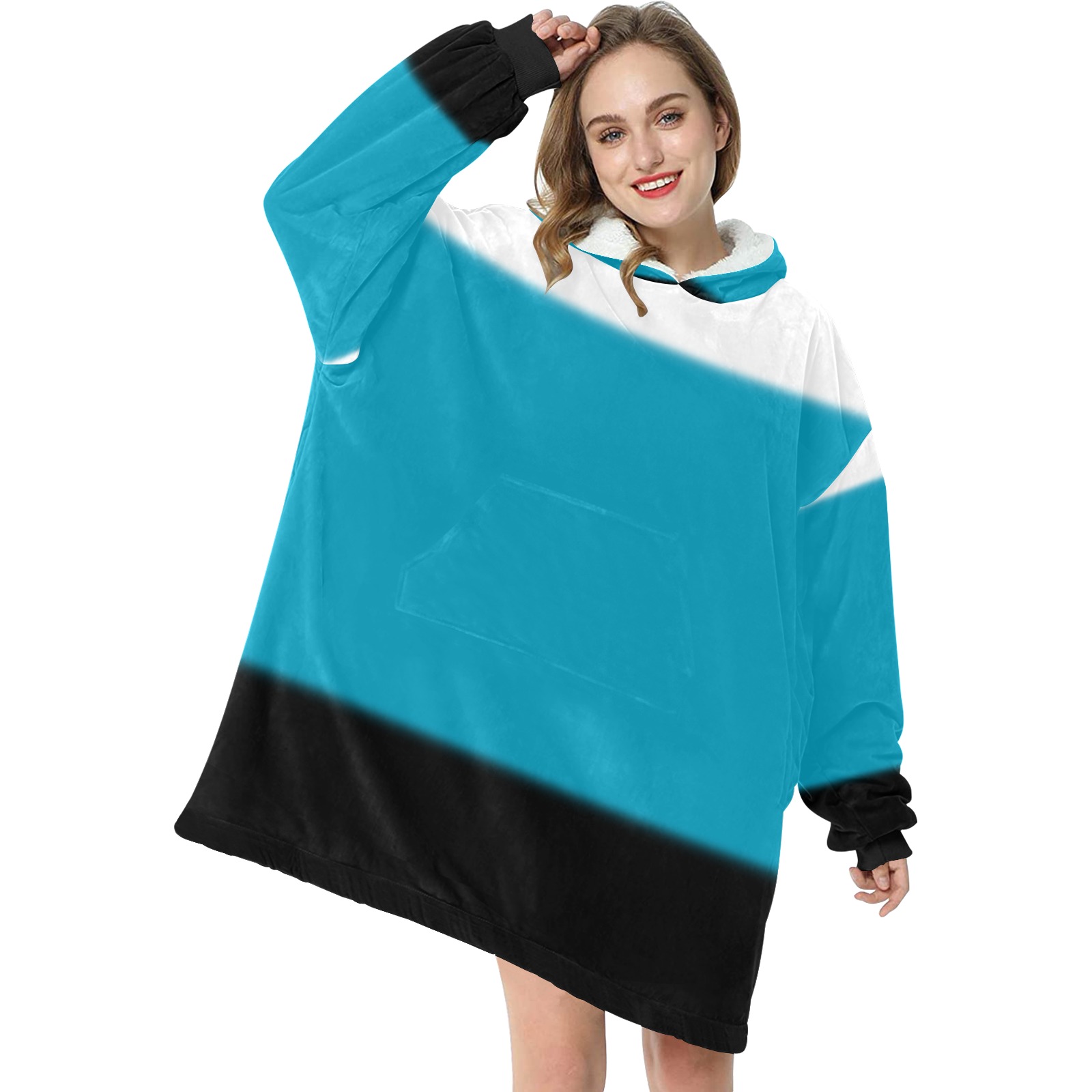 White, Blue and Black Ombre Blanket Hoodie for Women