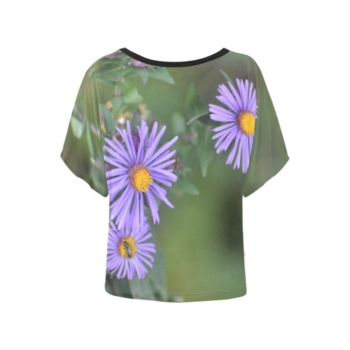 Purple Flowers Women's Batwing-Sleeved Blouse T shirt (Model T44)