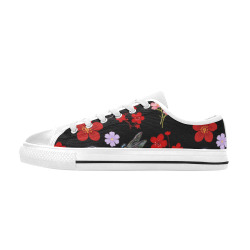 Black, Red, Pink, Purple, Dragonflies, Butterfly and Flowers Design Low Top Canvas Shoes for Kid (Model 018)