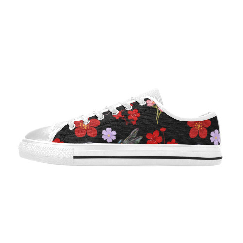 Black, Red, Pink, Purple, Dragonflies, Butterfly and Flowers Design Women's Classic Canvas Shoes (Model 018)
