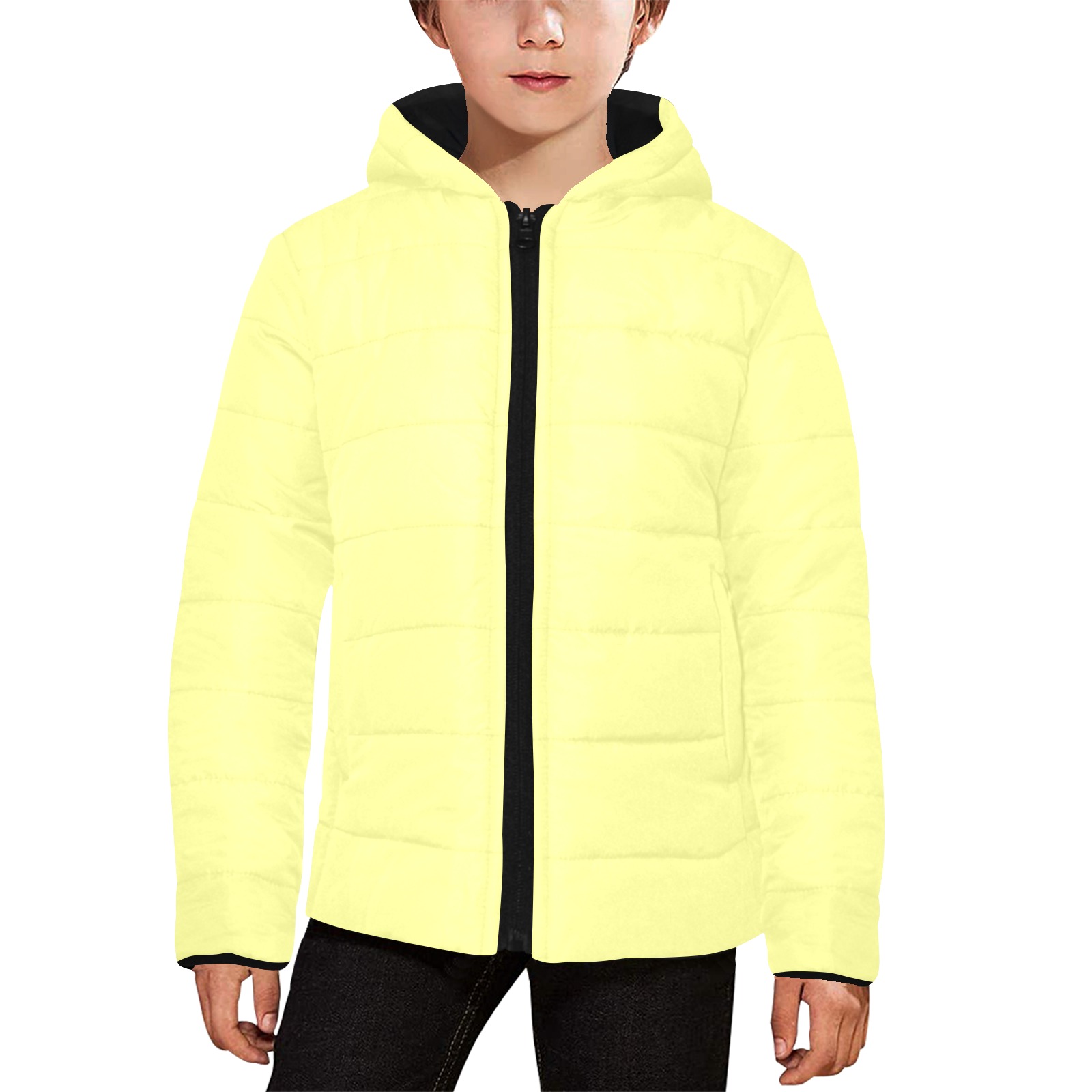 color canary yellow Kids' Padded Hooded Jacket (Model H45)