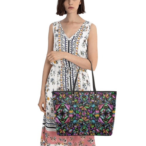 Whimsical Blooms Chic Leather Tote Bag (Model 1709)