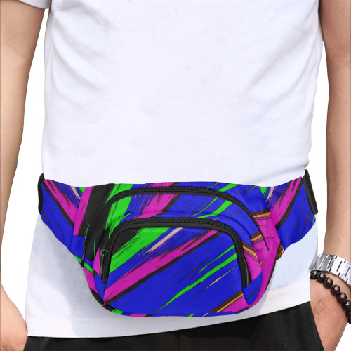 Diagonal Green Blue Purple And Black Abstract Art Fanny Pack/Small (Model 1677)