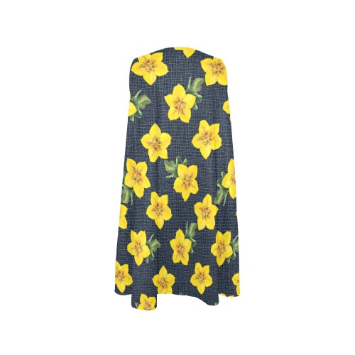 yellow floral pattern print Sleeveless A-Line Pocket Dress (Model D57)