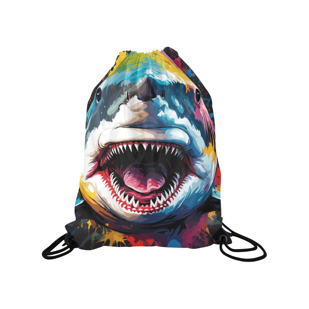 Cool shark with open mouth. Colorful fantasy art Medium Drawstring Bag Model 1604 (Twin Sides) 13.8"(W) * 18.1"(H)