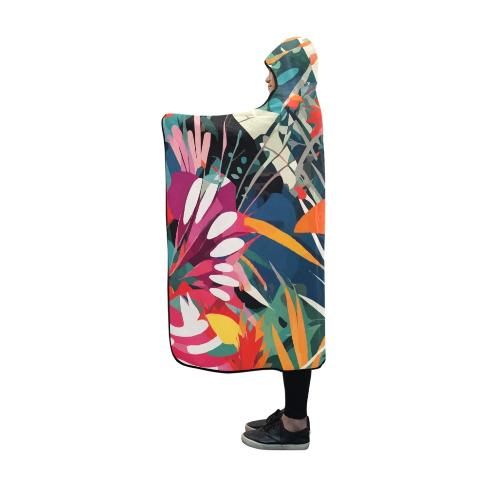 Stylish tropical plants. Colorful boho art. Hooded Blanket 60''x50''