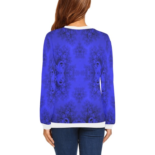 Midnight Blue Gardens Frost Fractal All Over Print Crewneck Sweatshirt for Women (Model H18)