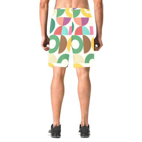 Retro Semi Circle Bauhaus Textile Pattern Men's All Over Print Elastic Beach Shorts (Model L20)