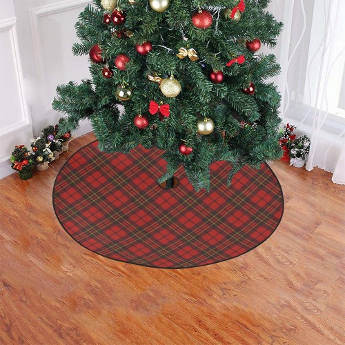 Red tartan plaid winter Christmas pattern holidays Christmas Tree Skirt 47" x 47"